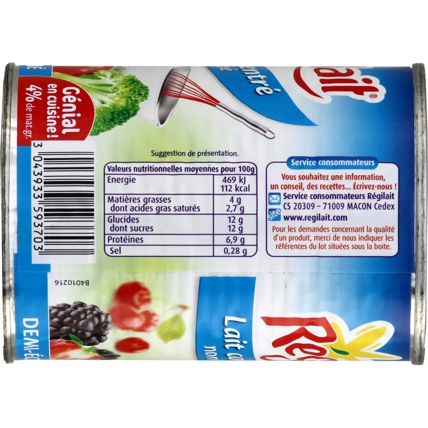 Lait Concentré Non Sucré Demi-Écrémé REGILAIT