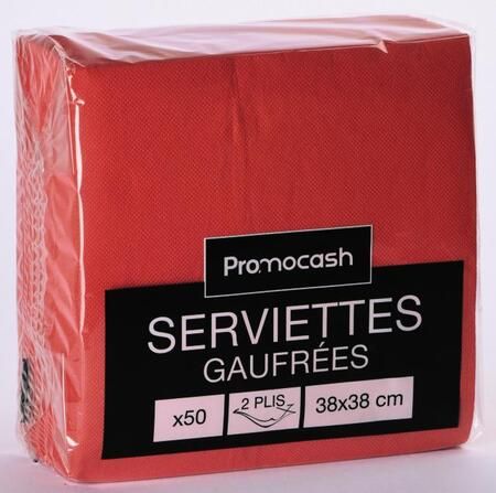 Serviettes Gaufrées 2 Plis 38X38 Rouge X50