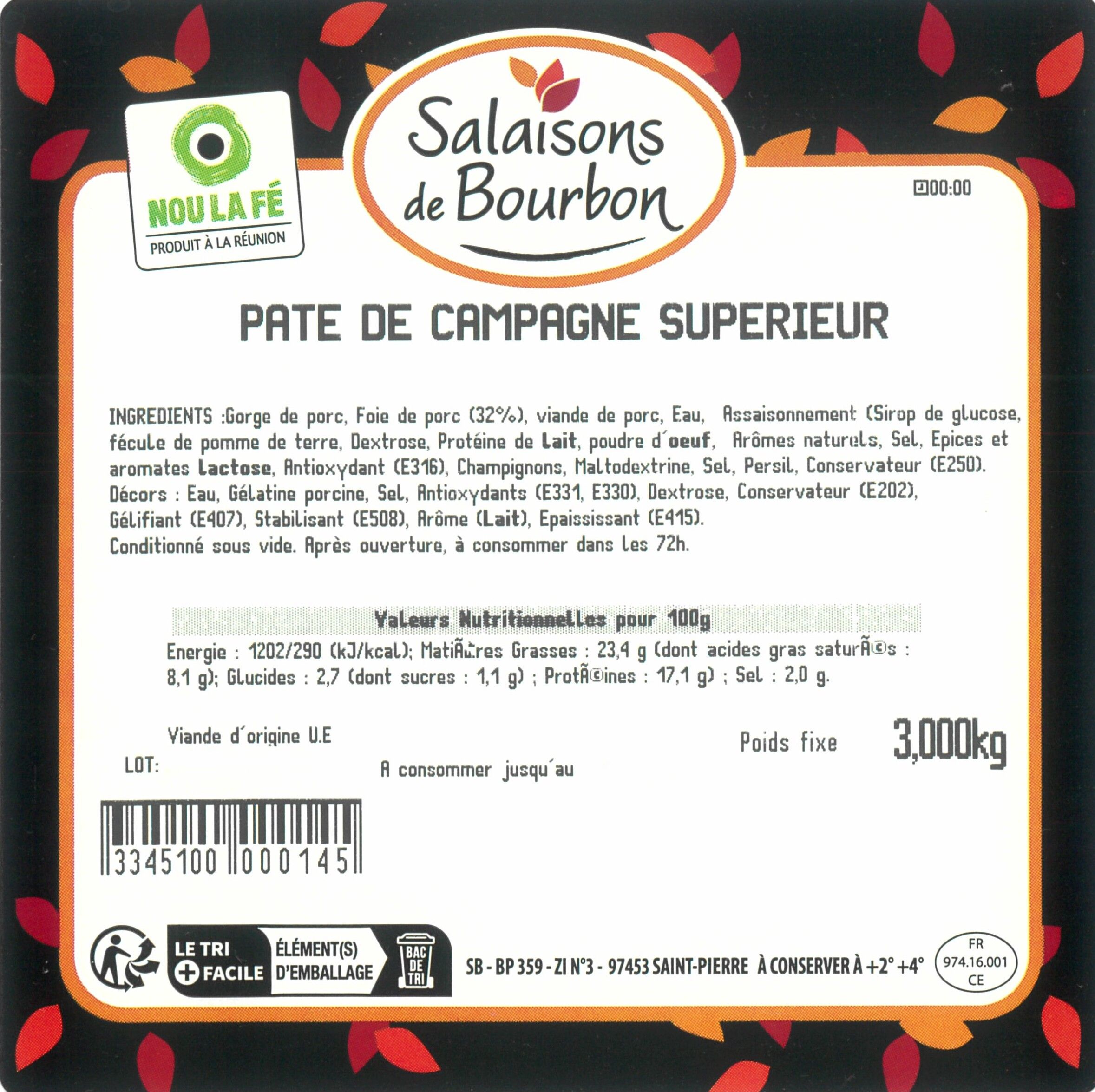 PATE CAMPAGNE SUP NATURE SB3KG