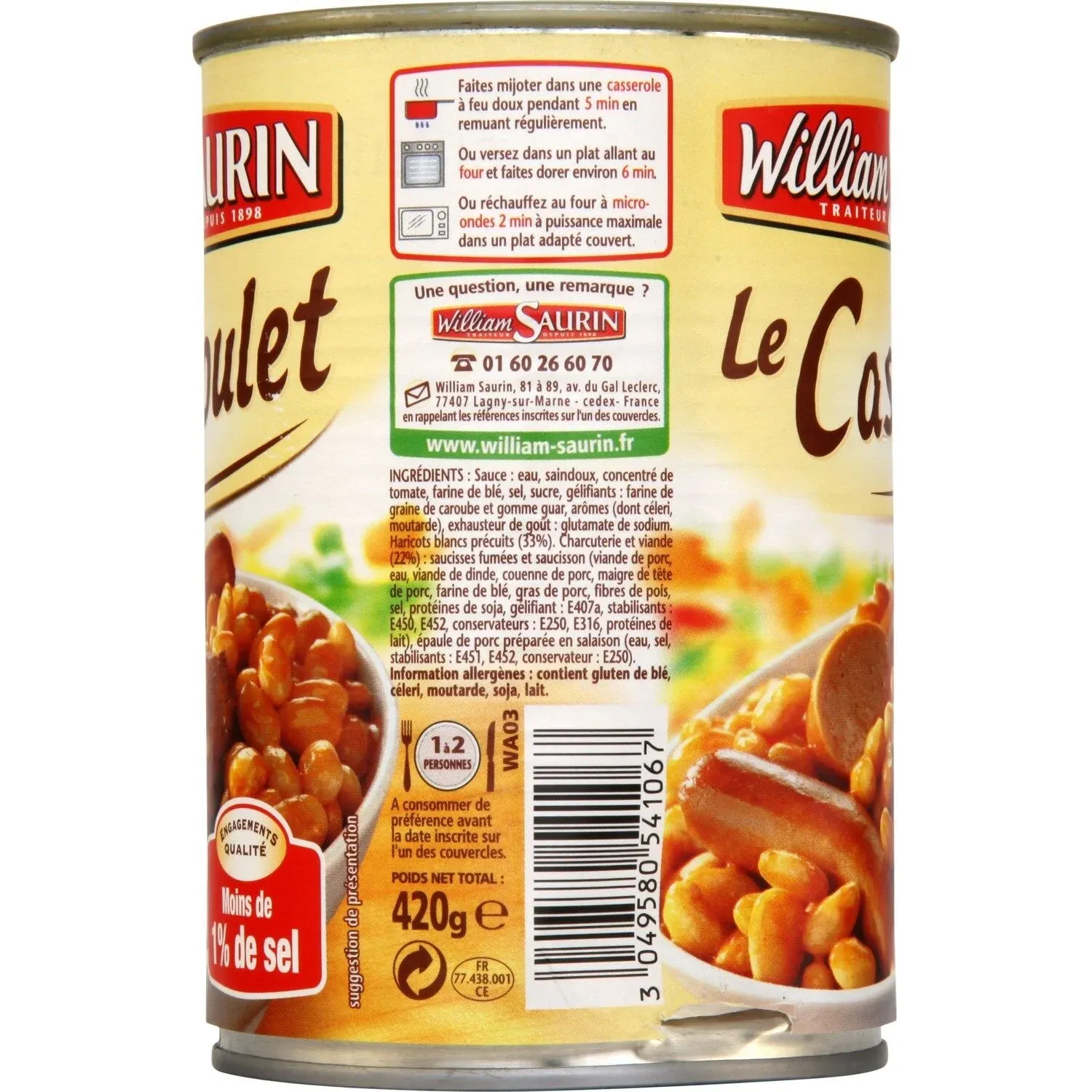 Plat cuisiné cassoulet WILLIAM SAURIN