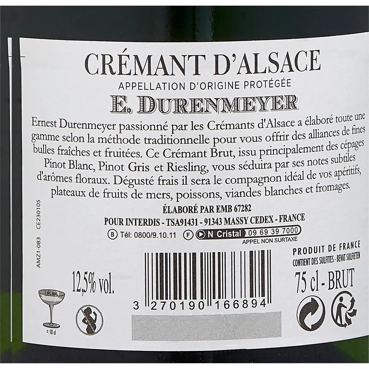 Crémant A.O.P. d'Alsace Brut E. DURENMEYER