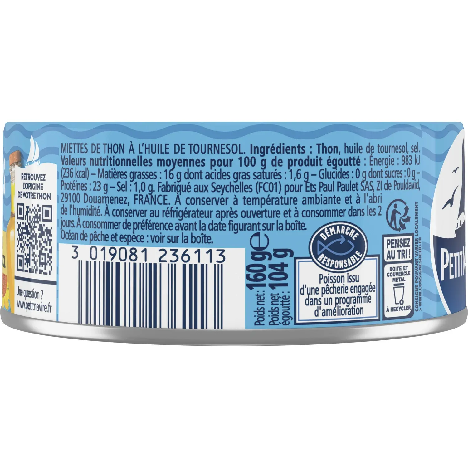 Miettes de thon à l'huile de tournesol PETIT NAVIRE