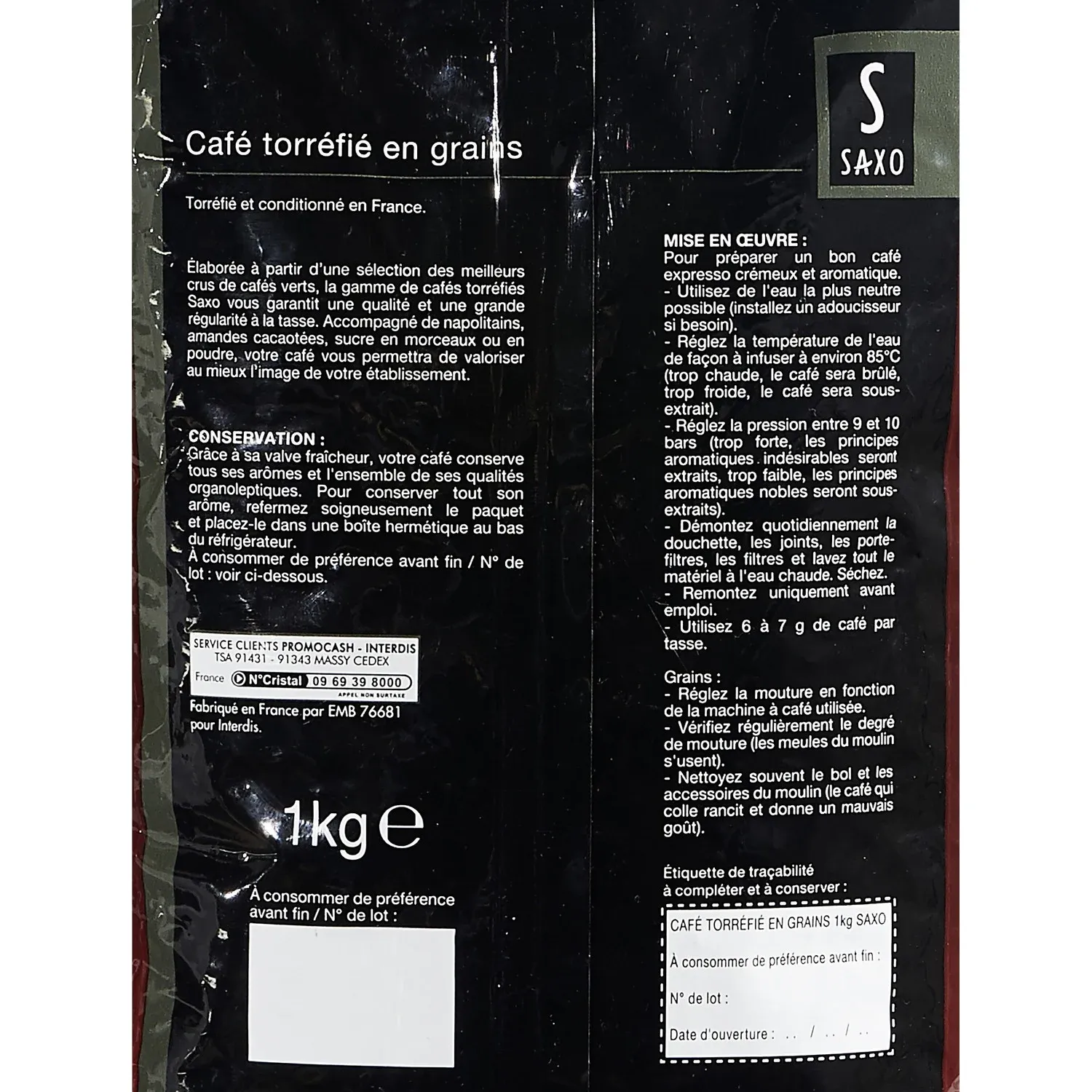 Café grains 100% arabica SAXO