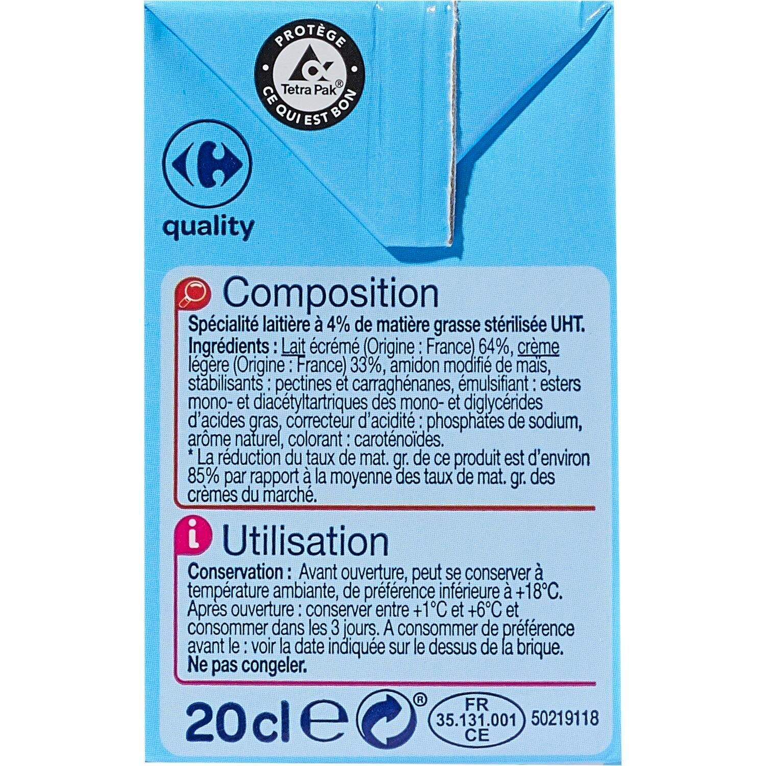 Crème Spécialité Laitière 4% Mat.Gr. CARREFOUR