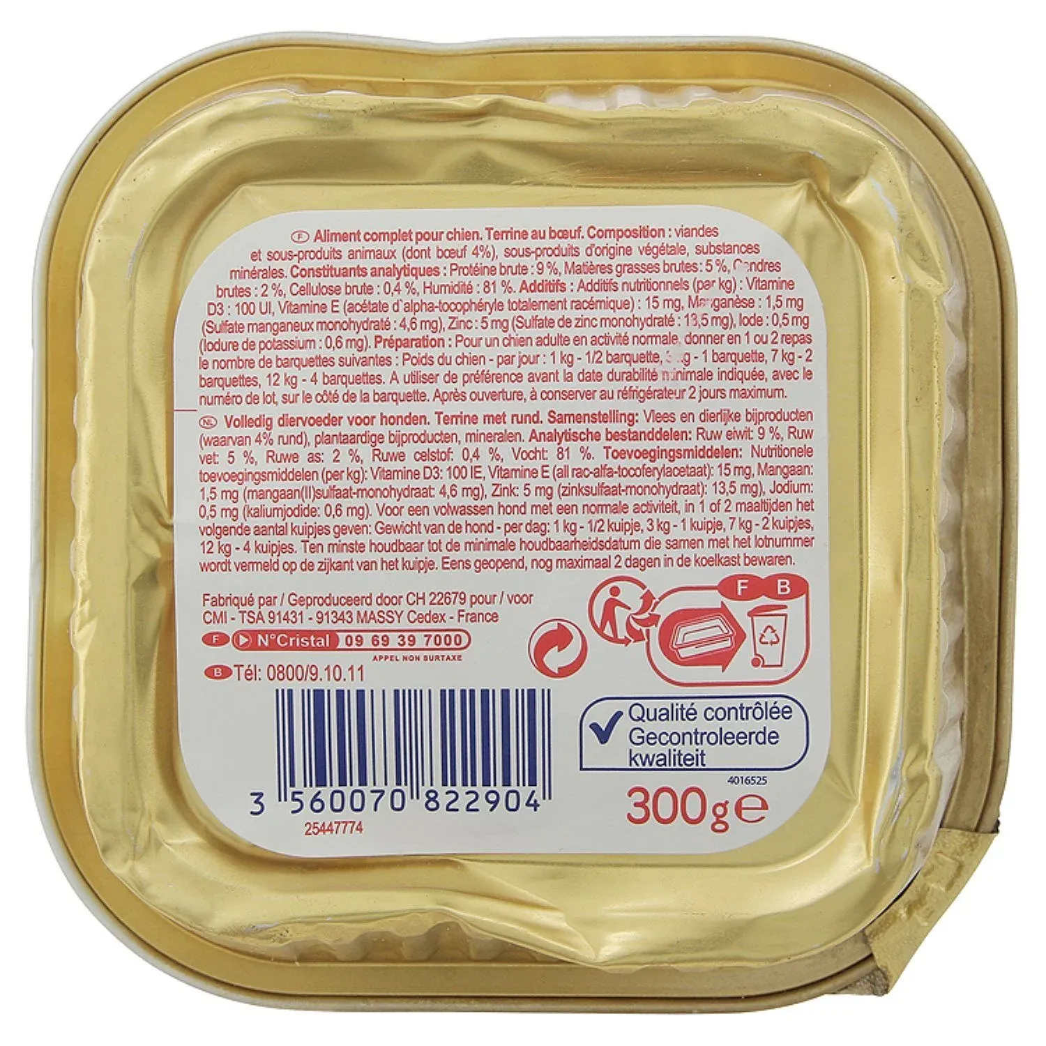 Pâtée Pour Chien Adulte Boeuf Terrine CARREFOUR