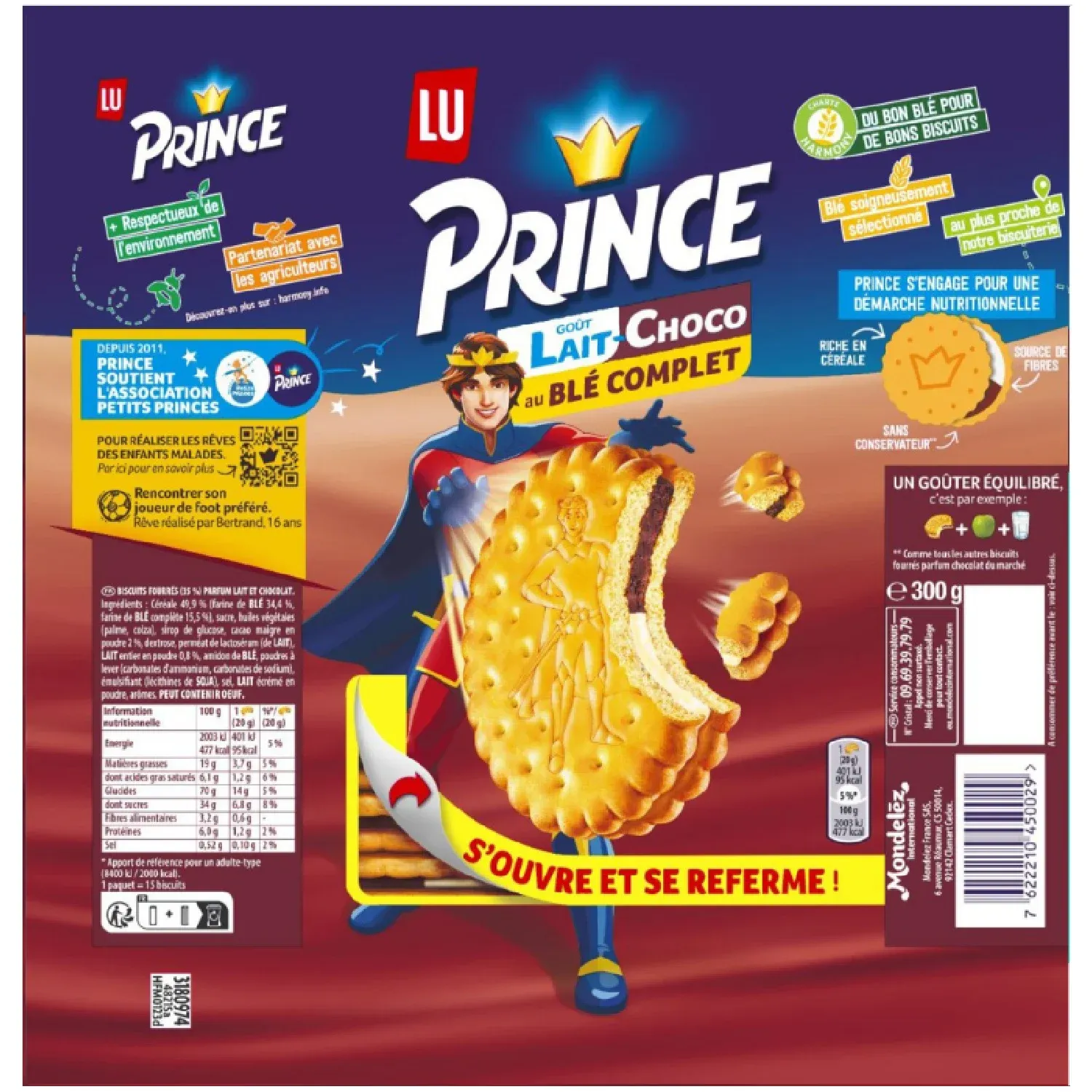 Biscuits fourrés au chocolat lait au blé complet Prince LU