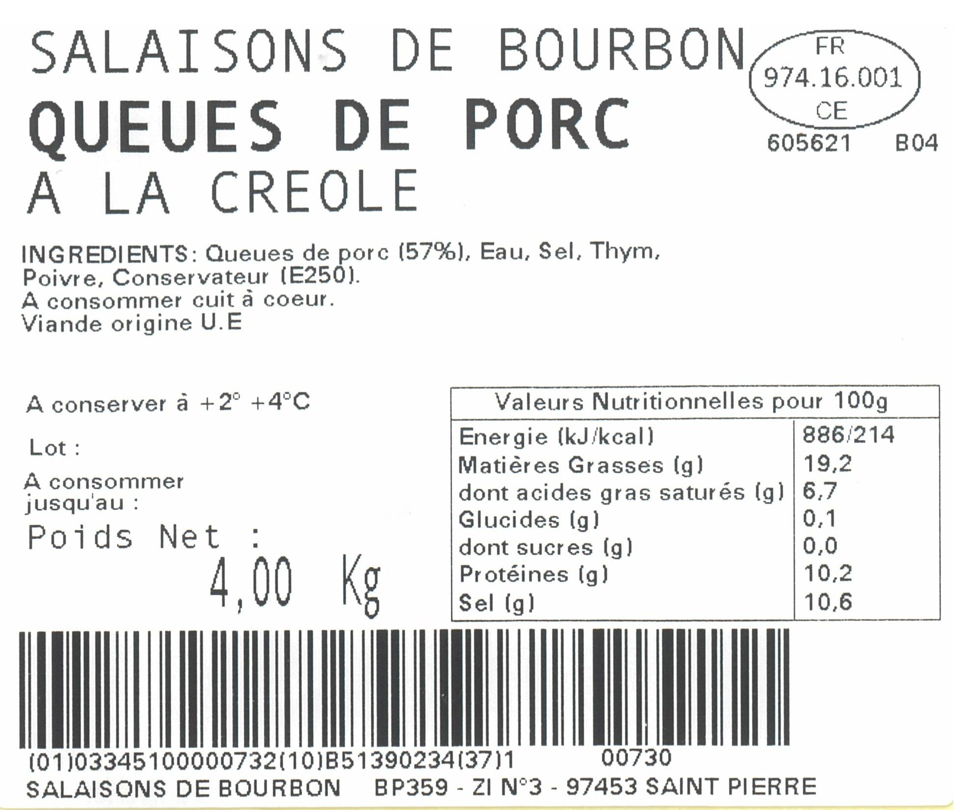 QUEUE PORC ASS CREOLE 4KG SB