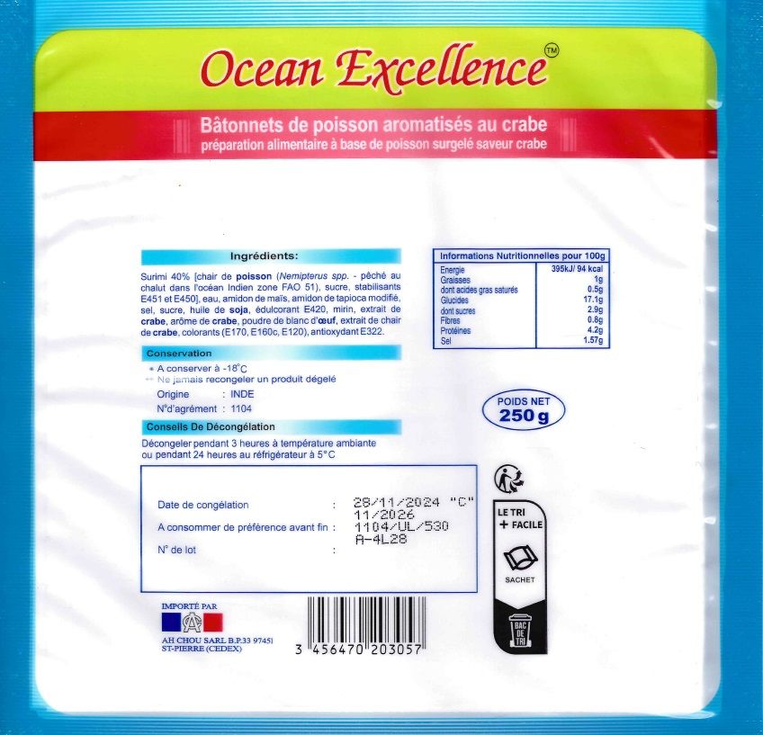 BATONNET DE POISSON AROMATISE AU CRABE