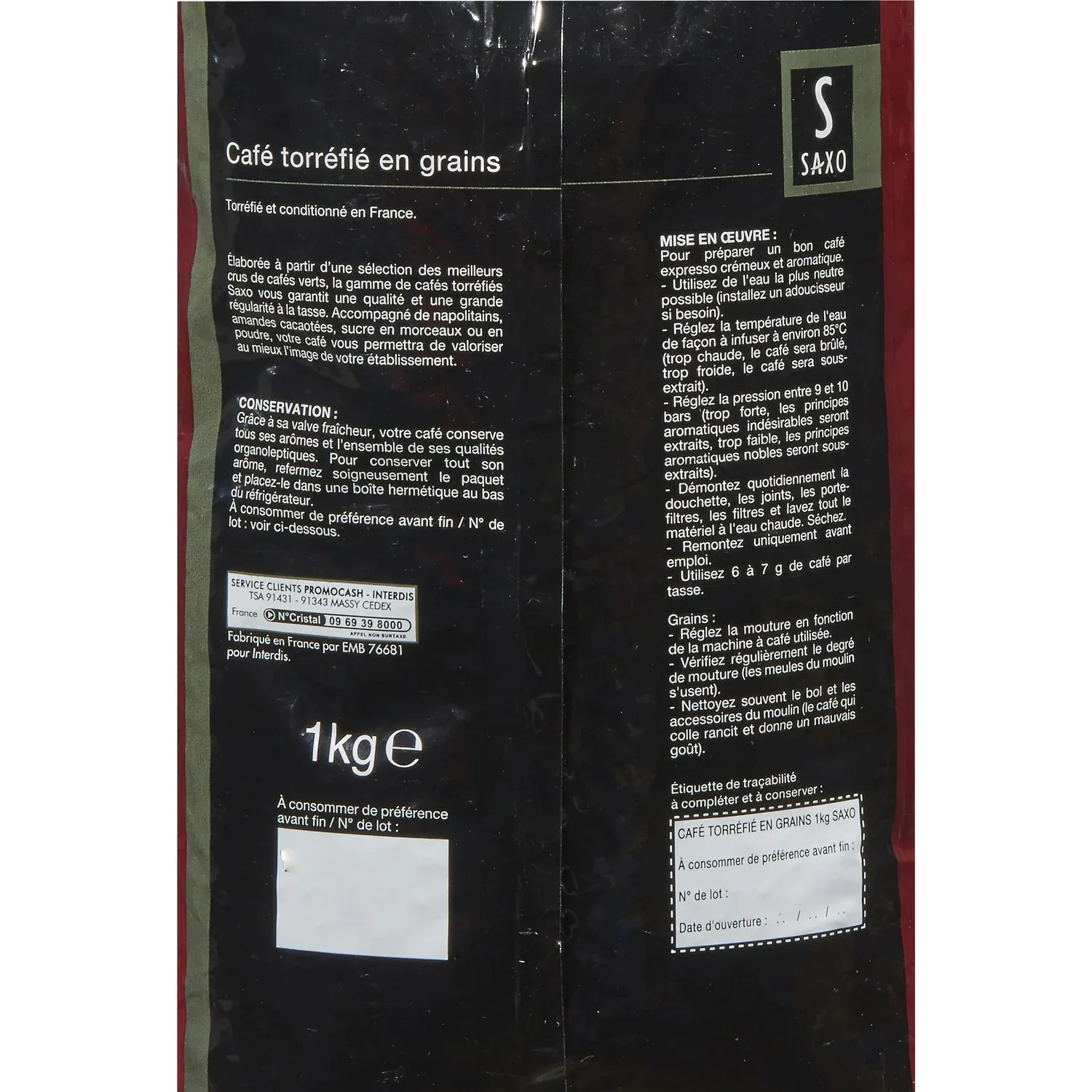 Café grains 100% arabica italien SAXO