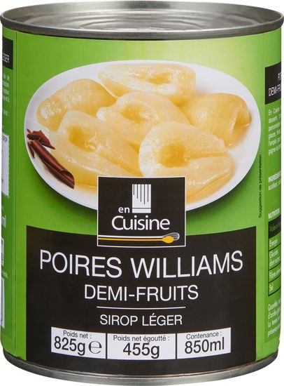 Poires williams demi-fruits au sirop léger