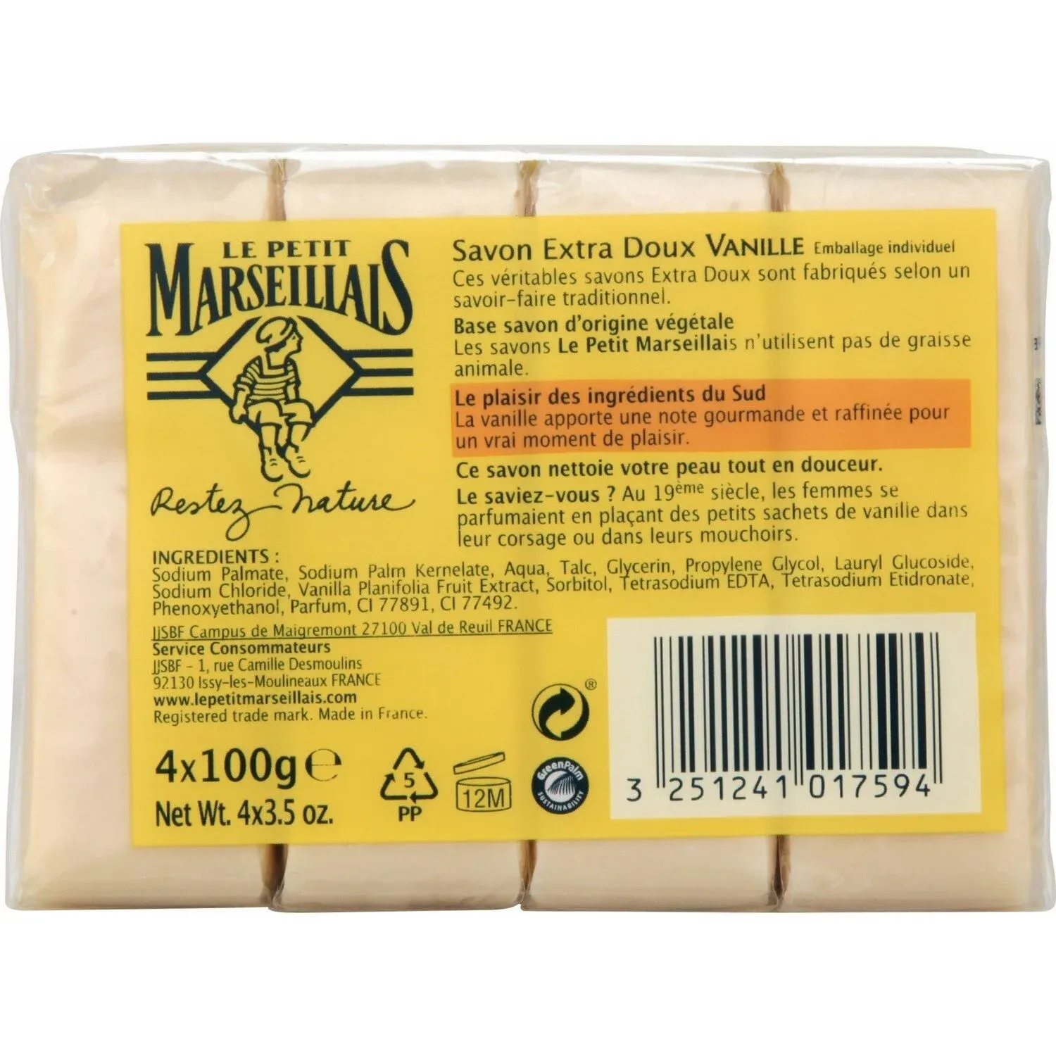 Savon Solide Mains Et Corps Extra Doux Vanille LE PETIT MARSEILLAIS