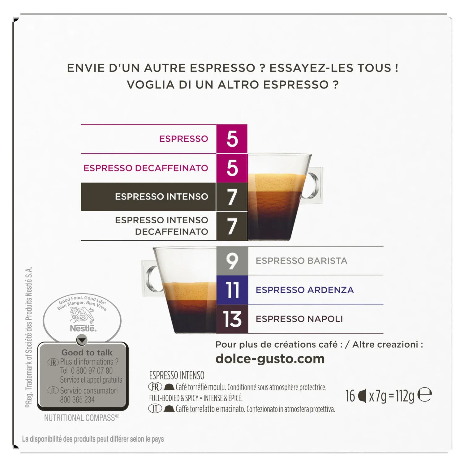 Café Capsules Compatible Dolce Gusto Espresso Intenso Intensité 7 NESCAFE DOLCE GUSTO