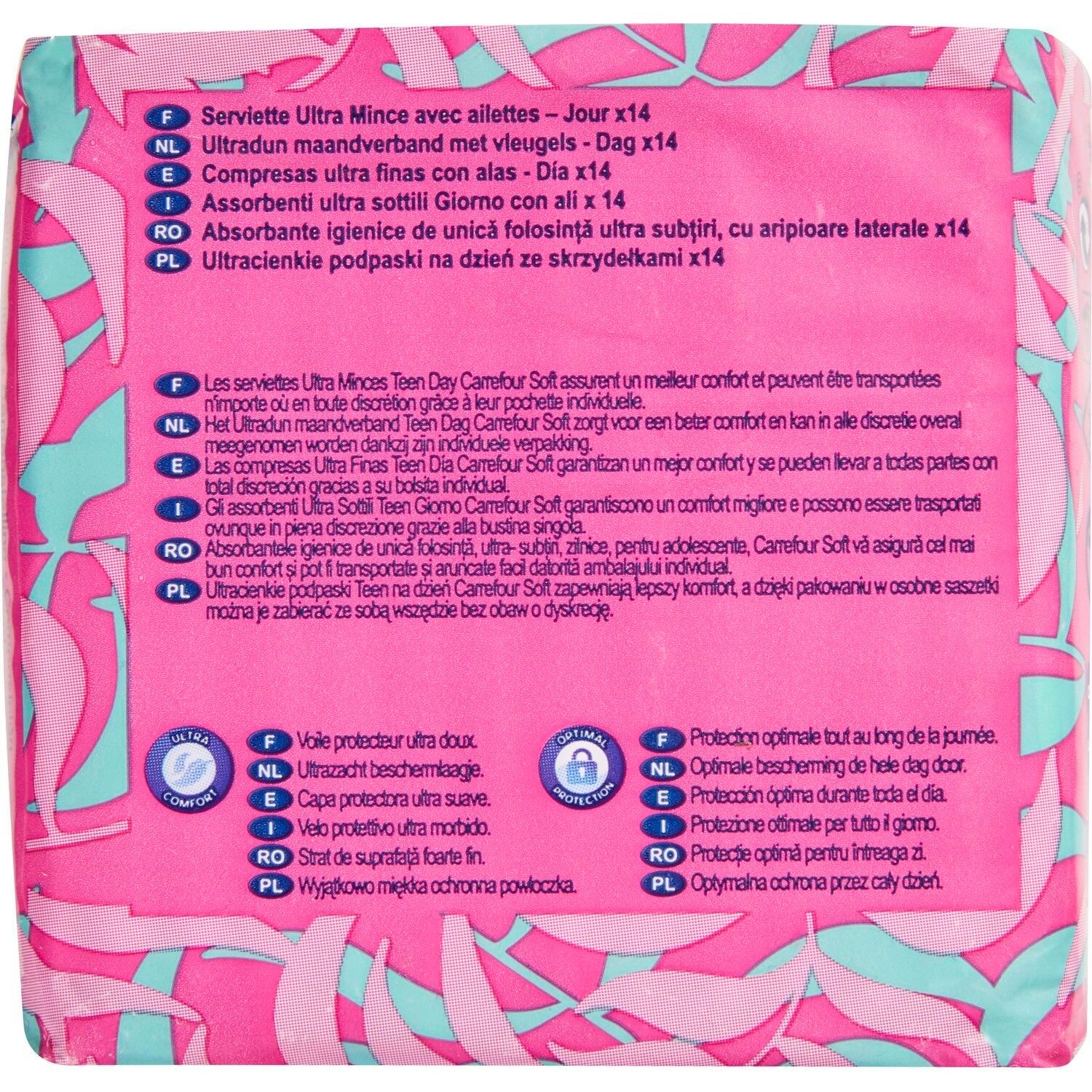 Serviettes Hygiéniques avec Ailettes Teen Cotton Sensation Ultra-minces Jour CARREFOUR SOFT