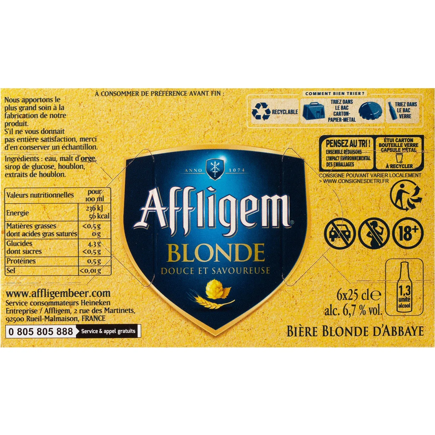 Bière Blonde D'Abbaye 6,7% AFFLIGEM