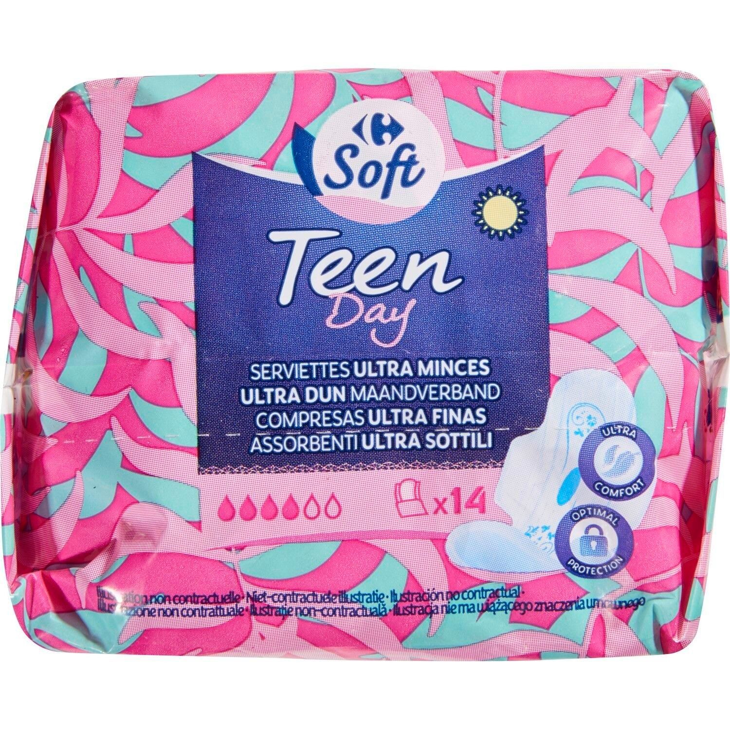 Serviettes Hygiéniques avec Ailettes Teen Cotton Sensation Ultra-minces Jour CARREFOUR SOFT