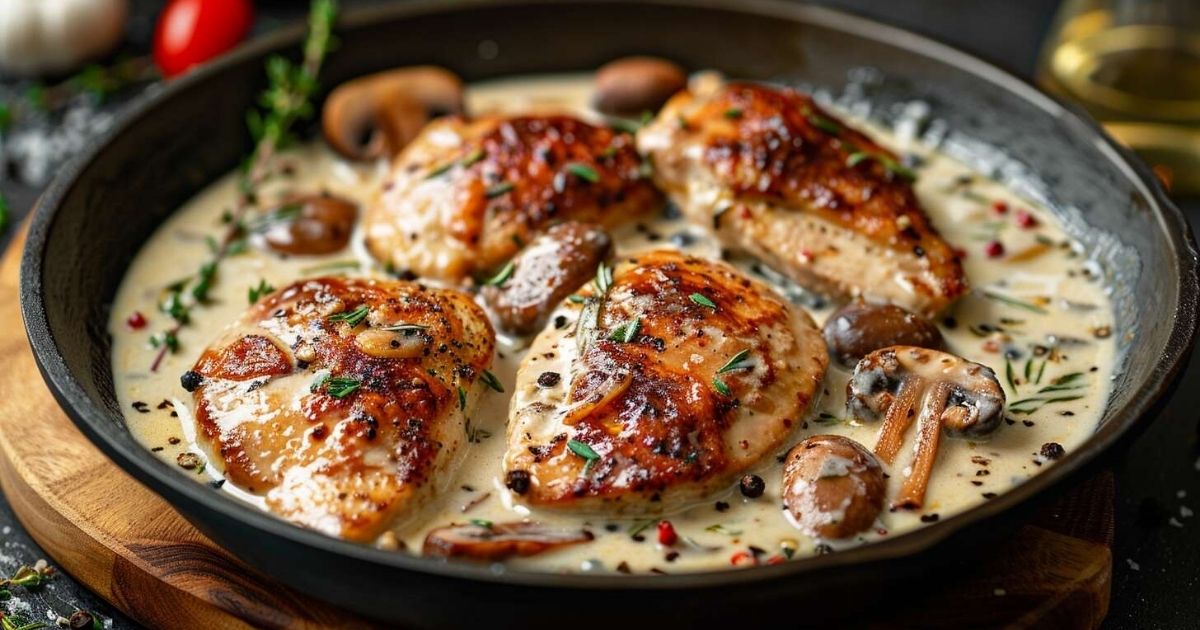 Cuisses de poulet à la crème, ail et champignons